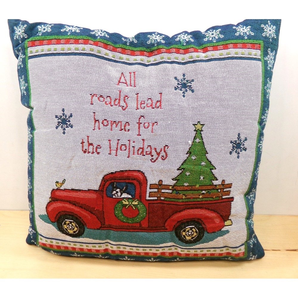 Christmas Tapestry‎ Pillow All Roads Lead Home for the Holidays 17" x 17"